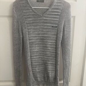 Vercini Textured Men's V-Neck Gray Sweater Size Large